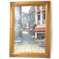 Vintage French Oil on Canvas Painting w. Gold Gilt Frame 44x31", 7.50-lbs