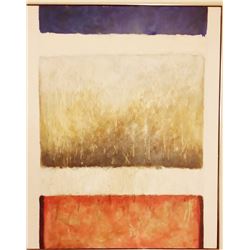 Vintage Large Signed Oil on Canvas 62x48", 12-lbs (Blue, Red, Earth Tones)