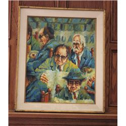 Vintage Oil on Canvas c1960 37x30", 8-lbs (A NY Deli Scene)