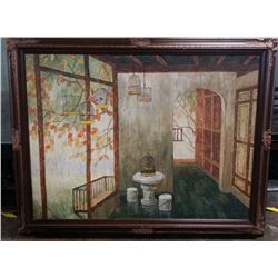 Vintage XLG Signed Oil on Canvas 56x44" (Birdcages)