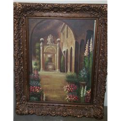 Extra Large Oil on Canvas Painting w. Original Elaborate Frame 63x51"