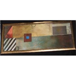 Large Signed Oil on Canvas Rich Golden Abstract Art w. Gold Gilt Frame 60x25", 13-lbs