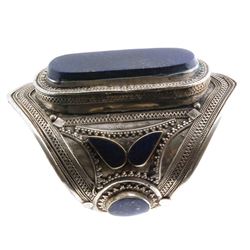 Certified Antique Silver Cuff Bangle 142. gr Handmade w. Blue Lapis 112.mm