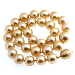 Certified Golden Pearl Strand w. 14K Gold Diamond Clasp