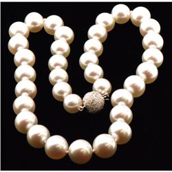 Certified White South Sea Pearl Strand w/ 18k Gold Diamond Closure