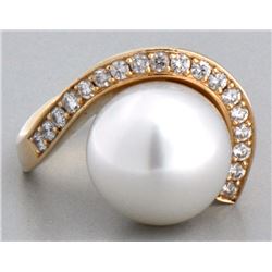 Huge 14K Gold Pearl & Diamond Custom Ring 18mm, 16gr