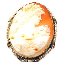 Huge 14K Gold Sea Pearl Cameo Brooch 66mm, 24gr