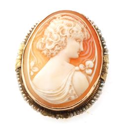 LG 14K Gold Sea Pearl Cameo Brooch 44mm, 13-gr