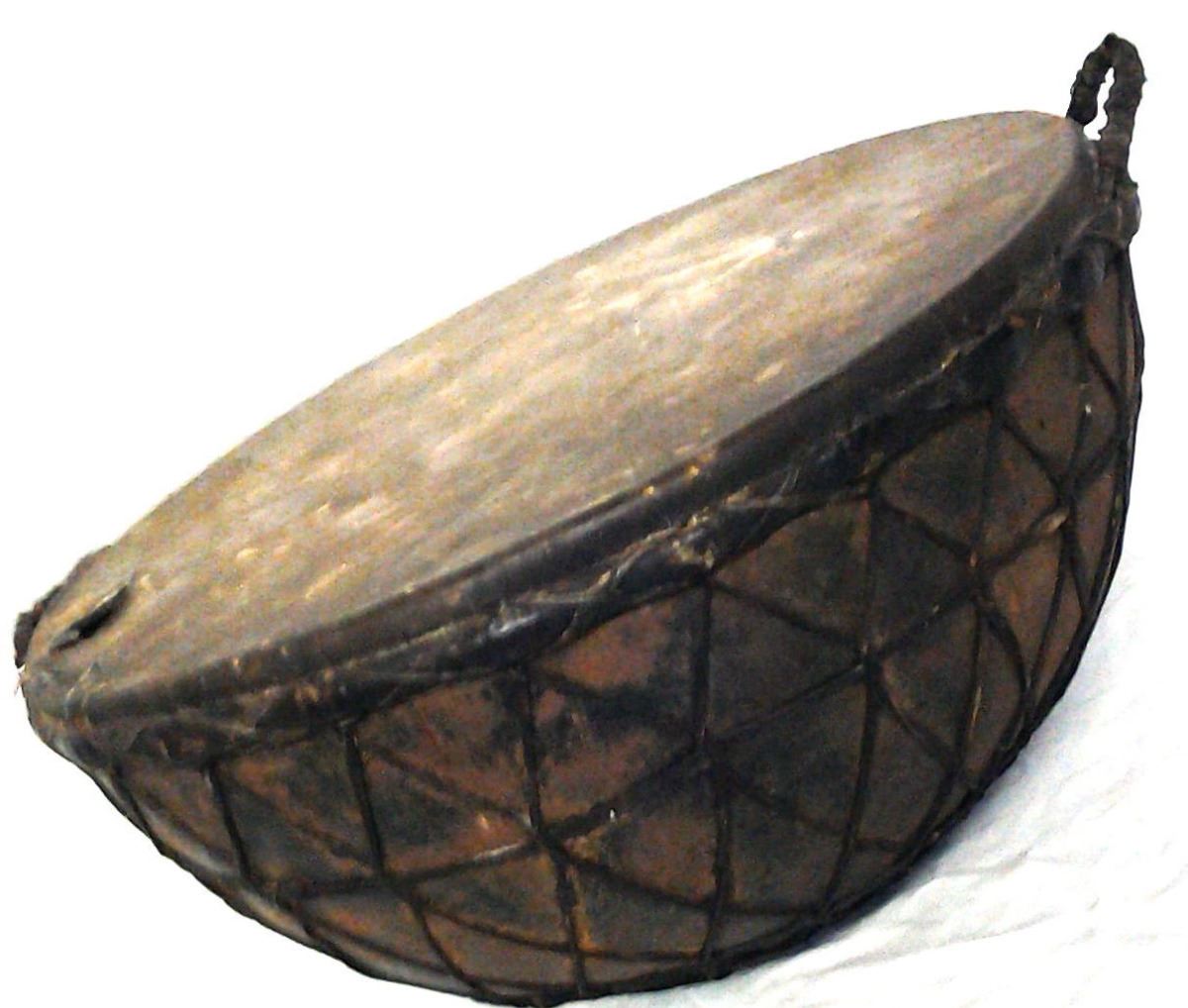 Ancient c1900 Giant African Tribal Drum 20x13"