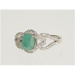 #8-STERLING SILVER CUBIC ZIRCONIA EMERALD RING