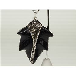 #16-BLACK ONYX & CRYSTAL PENDANT WITH SILVER BALL