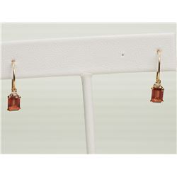 #34-10KT GOLD GARNET WITH 2 DIAMONDS EARRINGS