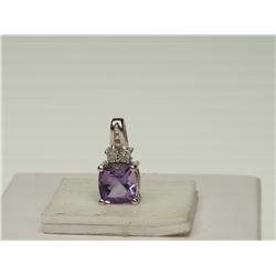 #43-STERLING SILVER DIAMOND AMETHYST PENDANT