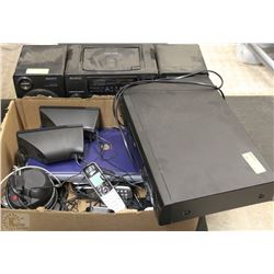 BOX OF ELECTRONICS INCLUDING DVD PLAYER, SCANNER,