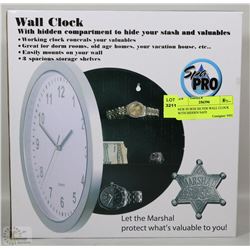 NEW IN BOX SILVER WALL CLOCK WITH HIDDEN SAFE