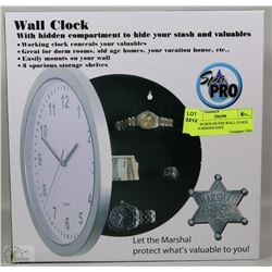 NEW IN BOX SILVER WALL CLOCK WITH HIDDEN SAFE