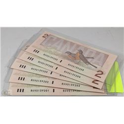 1986 UNCIRC. SEQUENTIAL SERIAL NUMBERS $2.00 X5