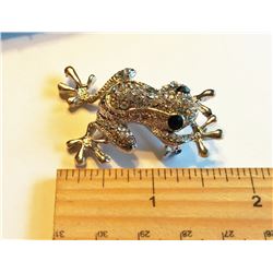 SILVER TONE CRYSTAL FROGGY BROOCH