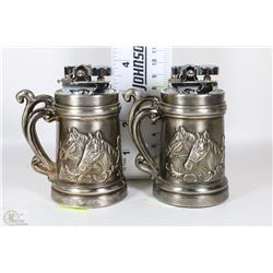 PAIR OF STEIN WITH HORSE DESIGN REFILLABLE BUTANE