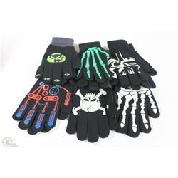 BAG OF 6 PAIRS OF GLOW IN THE DARK GLOVES