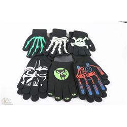 BAG OF 6 PAIRS OF GLOW IN THE DARK GLOVES