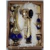 Image 1 : 8PC WINE SET BLUE AND GOLD COLORED IN BOX