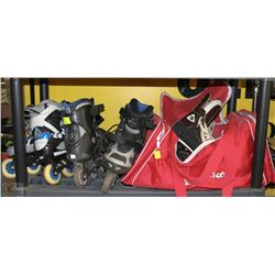 LOT OF 2 SETS OF ROLLER BLADES AND 3 PAIRS OF ICE