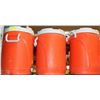 Image 1 : 3 LARGE ORANGE RUBBERMAID COOLERS