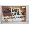 Image 1 : VINTAGE METAL DELCO ENERGIZER BATTERY SIGN 21"x13"