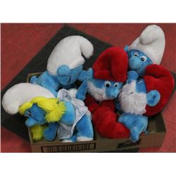 FIVE VINTAGE PEYO SMURF STUFFIES ( MADE IN HONG