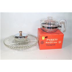 PYREX RANGE-TOP TEA POT AND LAZY SUSAN SERVING