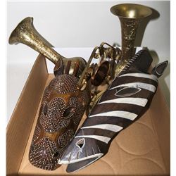 PAIR OF BRASS ETCHED VASES MADE IN INDIA  AND MORE