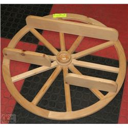 NATURAL WOOD WAGON WHEEL WALL SHELF 25"D