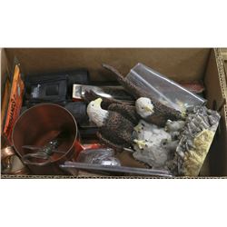 BOX W/EAGLE STATUE, VINTAGE HARMONICA,