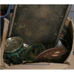 BOX OF ASSORTED BRASS, STERLING SILVER, COPPER