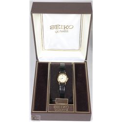 NEW SEIKO LADIES GOLD TONE ROUND WATCH WITH CASE
