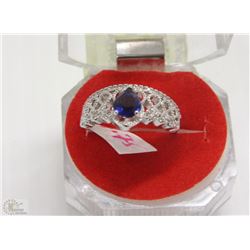 #28-NATURAL BLUE SAPPHIRE/ENHANCE RING & CZ