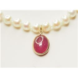#7-14K GOLD RUBY(6.0CT) & PEARL NECKLACE