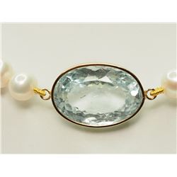 #23-14K GOLD AQUAMARINE(11.50CT) & PEARL NECKLACE