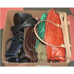 BOX W/11 PURSES (LEATHER, SUEDE & CLOTH)