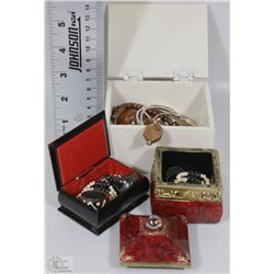DECORATIVE 3 TRINKET BOXES  WITH JEWELRY