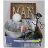 Image 1 : BOX W/MAN CAVE METAL SIGN, METAL VODKA