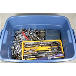 BLUE BIN FULL OF SOCKETS AND RATCHETS