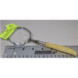 VINTAGE SILVER TRIMMED MAGNIFYING GLASS W/ CARVED