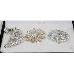 SET OF 3 VINTAGE RHINESTONE BROOCHES