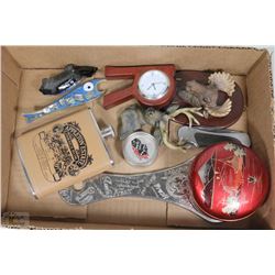 BOX W/MOOSE KEY HOLDER, FLASK KNIFE, FISH
