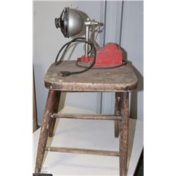 VINTAGE TOOL ON VINTAGE WOODEN CHAIR BENCH