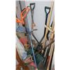 Image 1 : LARGE BUNDLE OF YARD TOOLS WITH SNOW SHOVELS AND