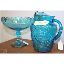 LOT OF 2 1960'S TURQUOISE COLORED RAISED BOWL +