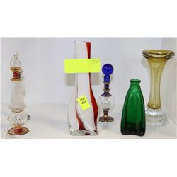 ESTATE ASSORTMENT OF 6 VASES AND PERFUME BOTTLES